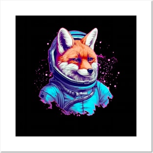 Vaporwave Retrowave Fox Astronaut - Space Colorful Illustration Posters and Art